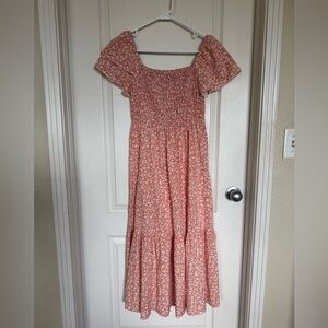 SHEIN Floral Smocked Dress in coral/orange Sz Small